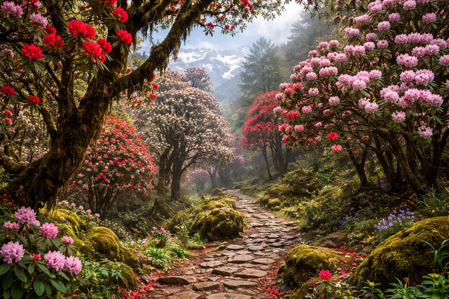 Rhododendron forest on Goechala Trails